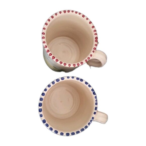 Farmhouse Sheep cow Coffee Mugs Set of 2 Hand Painted Pottery Italy Lamas - Picture 8 of 9